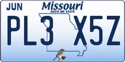 MO license plate PL3X5Z