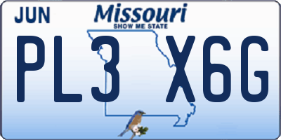 MO license plate PL3X6G