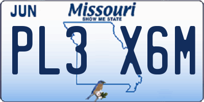 MO license plate PL3X6M