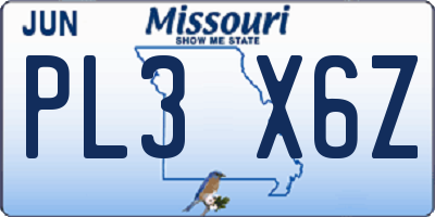 MO license plate PL3X6Z