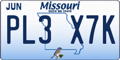 MO license plate PL3X7K