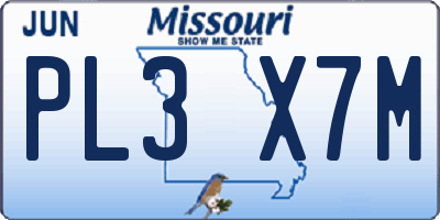 MO license plate PL3X7M