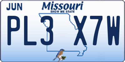 MO license plate PL3X7W