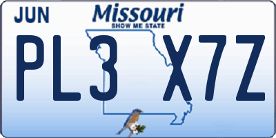 MO license plate PL3X7Z