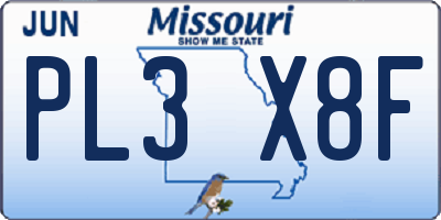 MO license plate PL3X8F