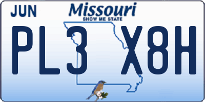 MO license plate PL3X8H