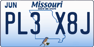 MO license plate PL3X8J