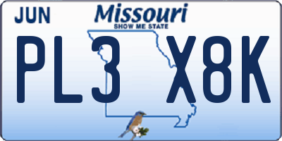 MO license plate PL3X8K