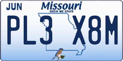 MO license plate PL3X8M