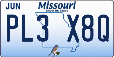 MO license plate PL3X8Q