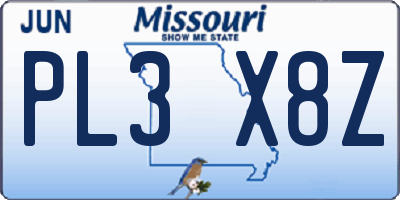 MO license plate PL3X8Z