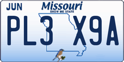 MO license plate PL3X9A