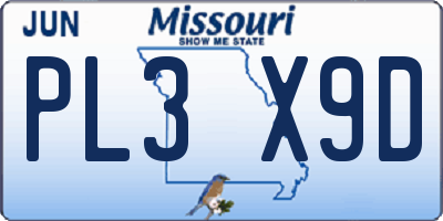 MO license plate PL3X9D