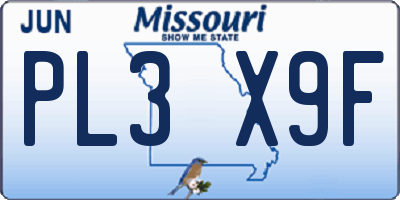 MO license plate PL3X9F