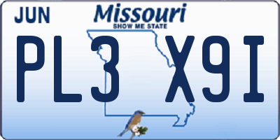 MO license plate PL3X9I
