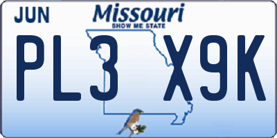 MO license plate PL3X9K