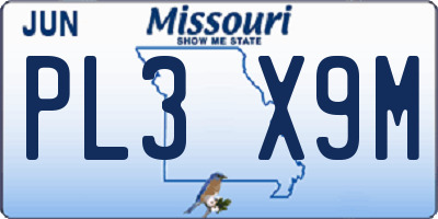 MO license plate PL3X9M