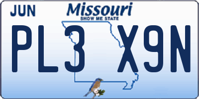 MO license plate PL3X9N