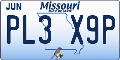 MO license plate PL3X9P