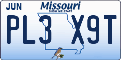 MO license plate PL3X9T