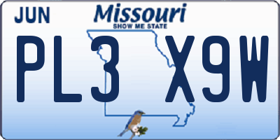 MO license plate PL3X9W