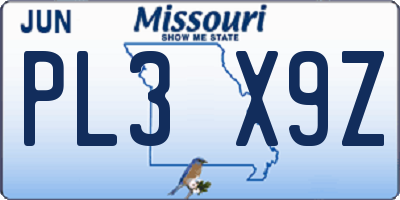 MO license plate PL3X9Z
