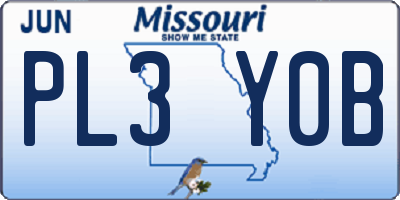 MO license plate PL3Y0B