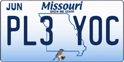MO license plate PL3Y0C