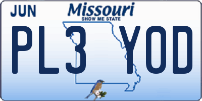 MO license plate PL3Y0D