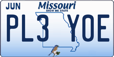 MO license plate PL3Y0E