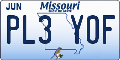 MO license plate PL3Y0F