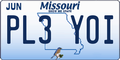 MO license plate PL3Y0I