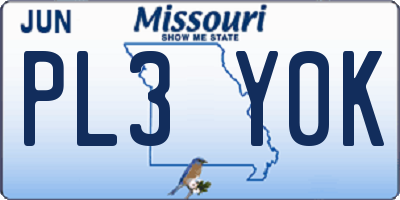 MO license plate PL3Y0K
