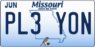 MO license plate PL3Y0N