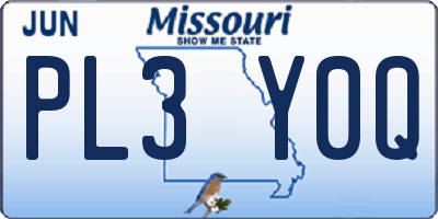 MO license plate PL3Y0Q