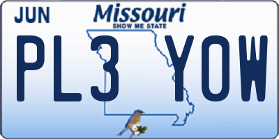 MO license plate PL3Y0W