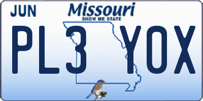 MO license plate PL3Y0X