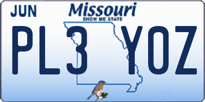 MO license plate PL3Y0Z