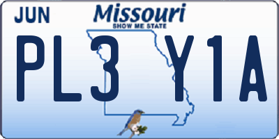 MO license plate PL3Y1A
