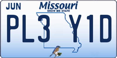 MO license plate PL3Y1D