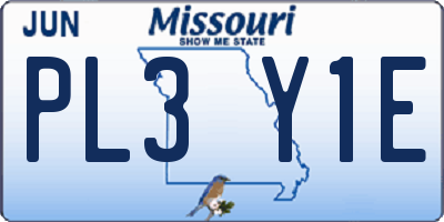 MO license plate PL3Y1E