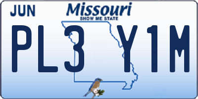 MO license plate PL3Y1M