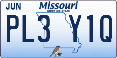 MO license plate PL3Y1Q