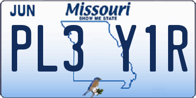MO license plate PL3Y1R