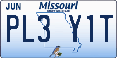 MO license plate PL3Y1T