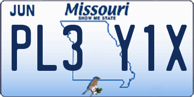 MO license plate PL3Y1X