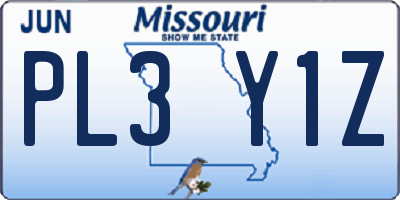 MO license plate PL3Y1Z