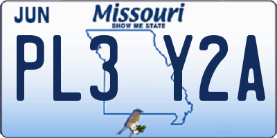 MO license plate PL3Y2A