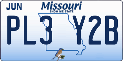 MO license plate PL3Y2B