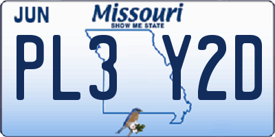 MO license plate PL3Y2D